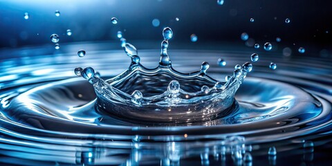 Wall Mural - Extreme close-up water splash in zero gravity environment with blue background