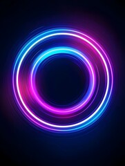 Wall Mural - Glowing Neon Rings Rippling on Dark Background with Copy Space