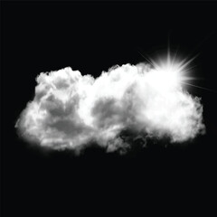 Wall Mural - White cloud shape and sun isolated over black background