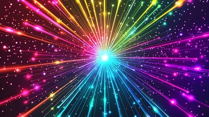 Wall Mural - vibrant neon burst in rainbow colors with radiating focal point