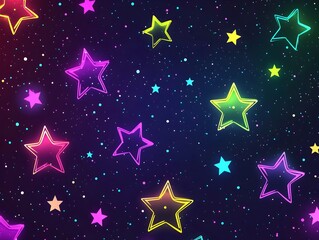 Wall Mural - neon background with vibrant cosmic stars scattered across a dark sky evoking a magical celestial th