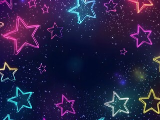 Sticker - vibrant neon stars across cosmic dark sky background