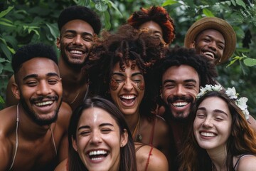 Group of diverse young people having fun together. Group of diverse friends having fun outdoors.