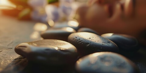 Female enjoying a hot stone or back massage in a spa for relaxation, wellness treatment, and spiritual tranquility in a luxurious setting