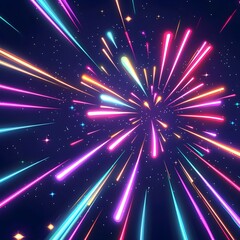 Wall Mural - neon fireworks explosion against starry night sky vibrant abstract background