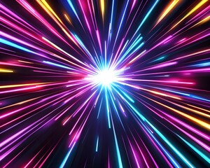 Wall Mural - vibrant neon background with bursting rays and colorful streaks