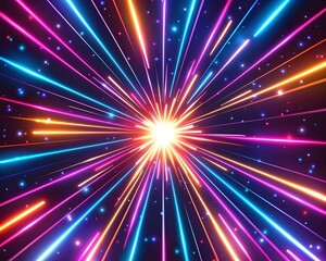 Wall Mural - vibrant neon explosion with bursting colorful rays forming dynamic abstract background