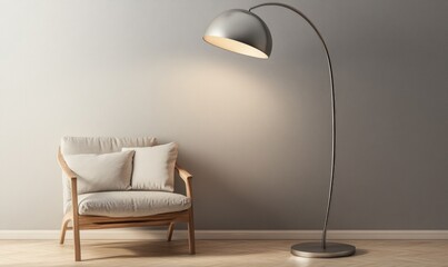 A lamp is on a table in front of a chair