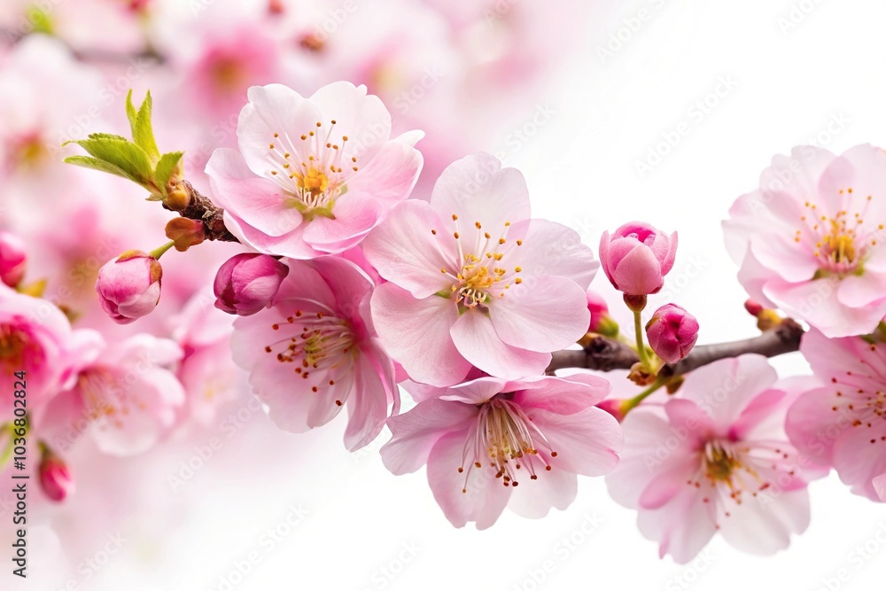 Panoramic pink cherry blossom isolated on white background Stock ...