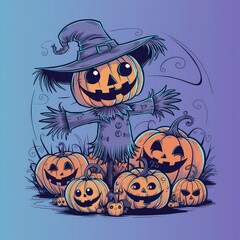 Canvas Print - halloween background with pumpkins