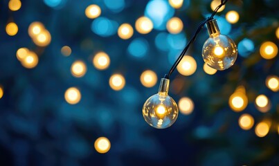 A string of lights with a blue background