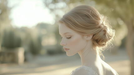 Wall Mural - Bride with Loose Voluminous Waves in Hair for Outdoor Wedding in Andalusia