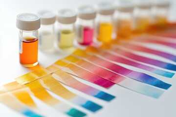 A collection of glass vials filled with various colored liquids, suitable for scientific or medical illustrations