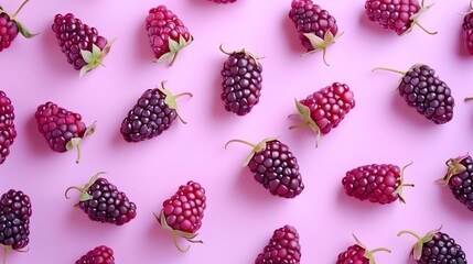 Mulberry fruit organic fresh harvesting food pattern on pink background