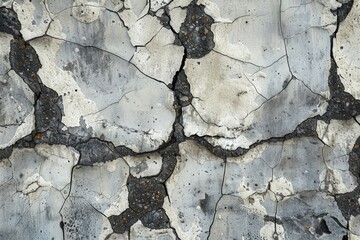 A close-up shot of a cracked concrete wall with a rough texture and cracks