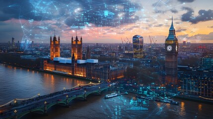 Abstract technology background in London for global business concept.