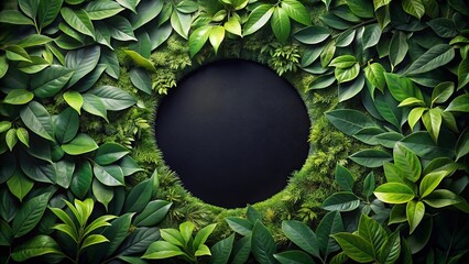 Sticker - A circular opening in a vibrant green foliage, framing a black void, revealing the potential within nature's embrace.