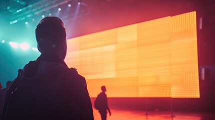 Wall Mural - a person stands in front of a large screen with information displayed