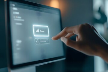Wall Mural - hand interacting with a computer screen displaying a 