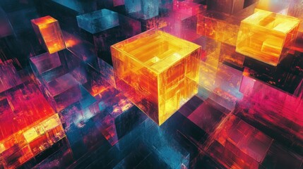 Wall Mural - abstract digital cubes in vibrant colors, creating a futuristic and dynamic visual effect.