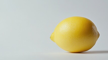 A single lemon sits on a clean white surface