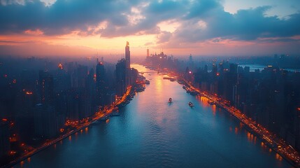 Aerial Night View of a Vibrant Cityscape - Drone Photography