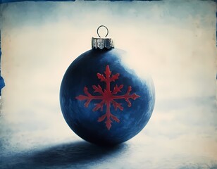 Red Christmas ornament hanging from a ribbon against a soft background during the holiday season