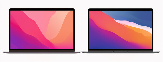 Two vector illustrations of a laptop with a blank screen