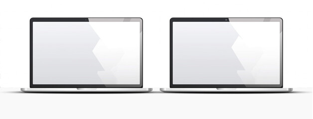 Two vector illustrations of a laptop with a blank screen