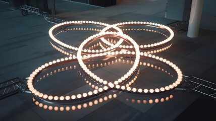 Interlocking glowing discs, representing partnership and collaboration between businesses. ( Business Concept ).