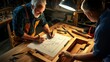 © Ralfy Art - Carpenter Working on Blueprint in Workshop Setting