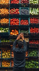 Colorful Vegetable Crate Stack in Vertical Merchant Display