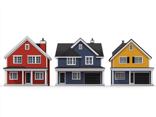 Set of Three Colorful Suburban Houses