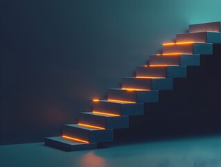 Illuminated Staircase Progress Bar Symbolizes Ascent Towards a Goal