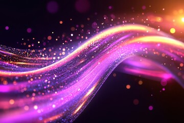 Dynamic neon flow, vibrant glowing particles in motion, creating an energetic atmosphere filled with color and movement.