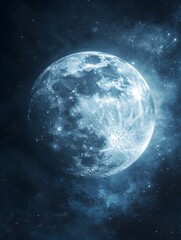 Wall Mural - shimmering crystalline moon orbiting a magical planet in the cosmos