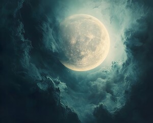 Wall Mural - mystical moon enveloped in swirling celestial clouds
