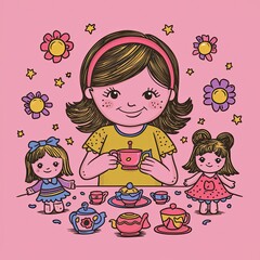 Sticker - girl with cake