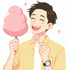 Wall Mural - illustration of person eat cotton candy