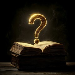 Poster - Question Mark Emerging from an Illuminated Book Representing Knowledge Seeking