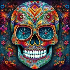 Wall Mural - Sugar Skull with Floral Design