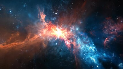 Wall Mural - a bright, fiery nebula explodes in a dark, starry sky