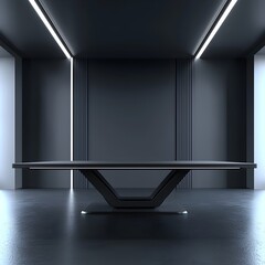 Poster - sleek black minimalist table in futuristic room with cutting edge led lighting