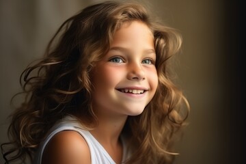 Portrait of a cute little girl with long wavy hair.