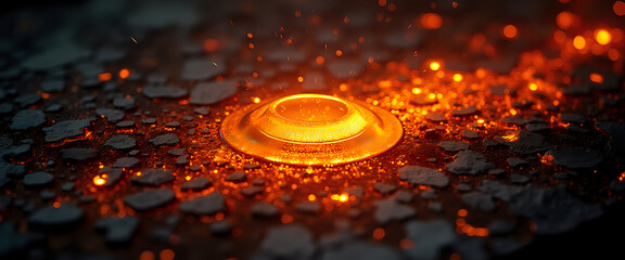  Glowing molten lava pool in a volcanic crater