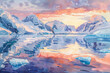 © mila103 - A painting of a snowy landscape with a pink and orange sky