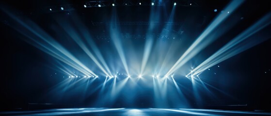 Aufkleber - Stage illuminated with multiple spotlights emitting blue beams of light