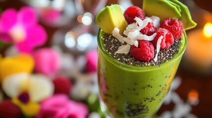 Refreshing Green Smoothie with Fresh Berries and Coconut