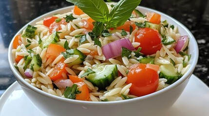 Fresh Orzo Salad with Colorful Vegetables and Herbs