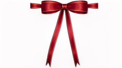 Wall Mural - A bright red ribbon bow, tied neatly with smooth loops and long, flowing tails, isolated on a white background. 